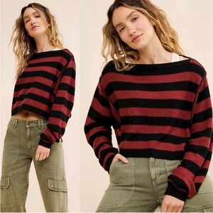 Free People We The Free Into The Blue Pullover Striped Crop Sweater Grunge M